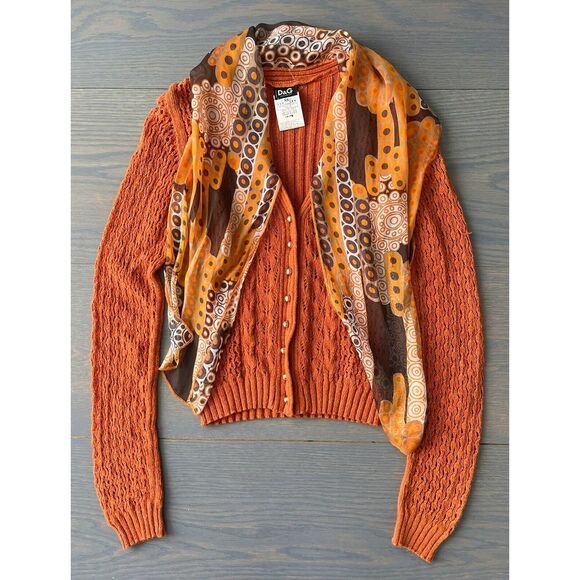 Dolce & Gabanna Orange‎ Knit Sweater With Built In Scarf D&G Made In Italy XS - Picture 2 of 10